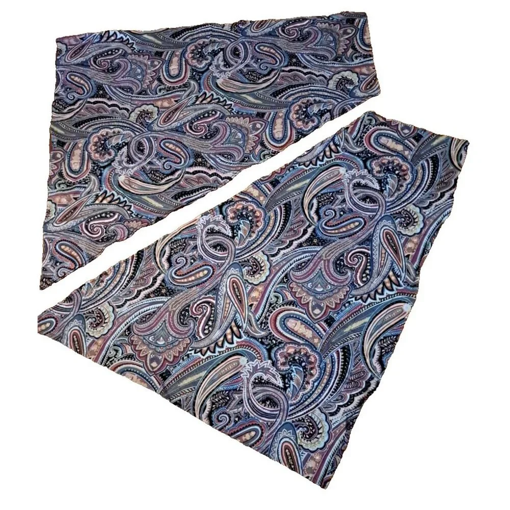 Vintage Jabot Curtains Angled Triangle Blue Pink Paisley Cottage 2 PC 128x36